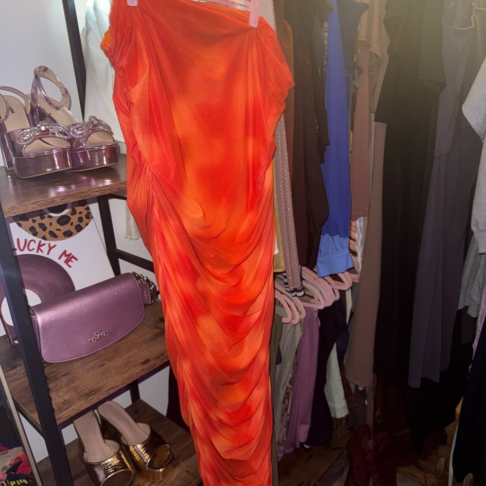 Vibrant Orange Draped Dress